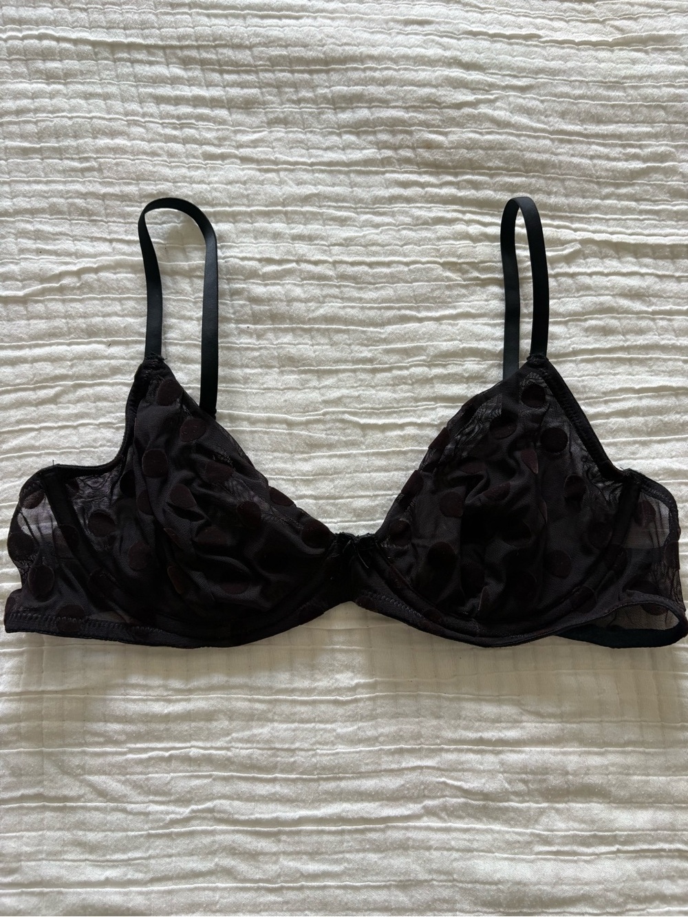J. Crew Black Sheer Velvet Polka Dot Underwire Bra